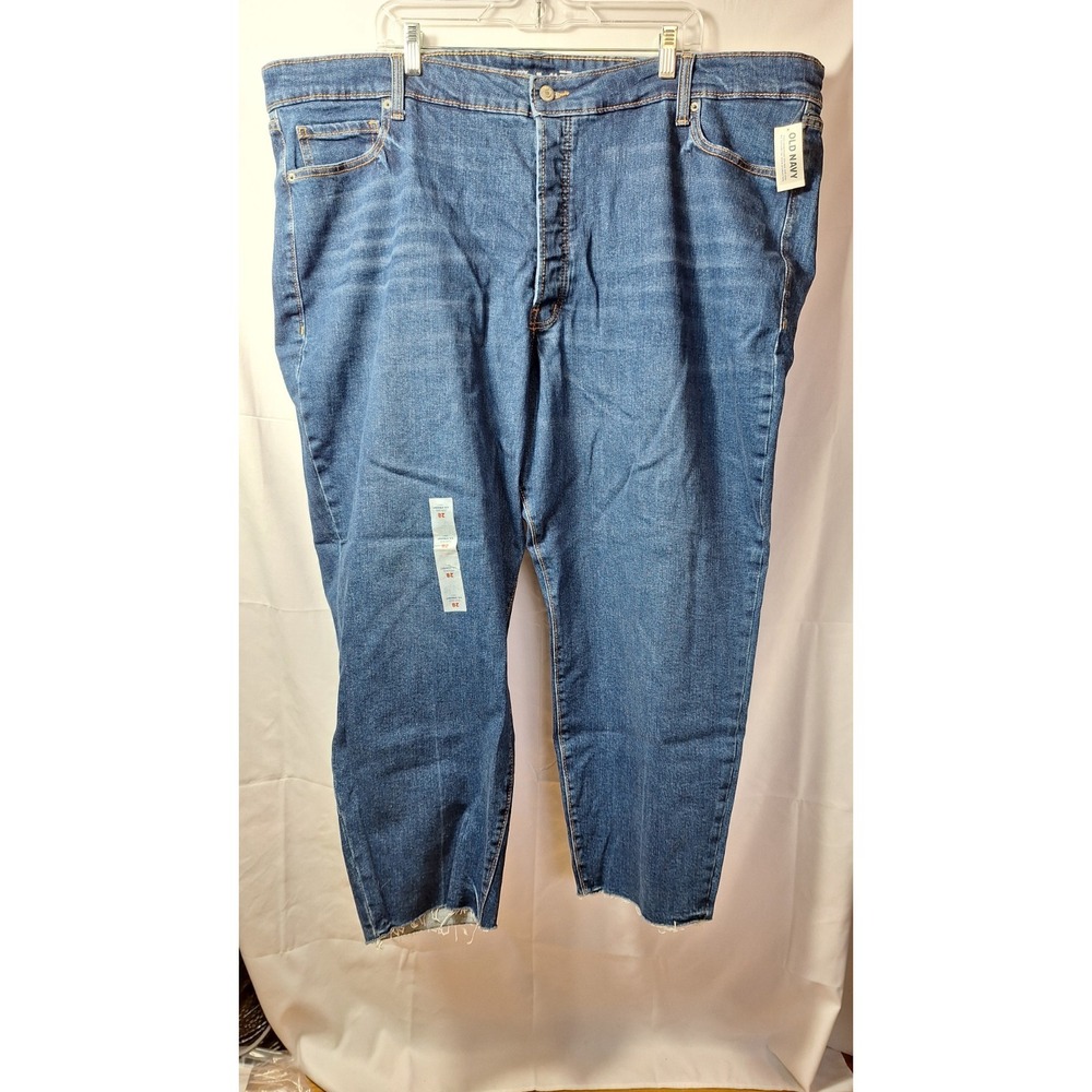 NWT$ OLD NAVY High-Rise O.G. Straight Ankle Jean Women Sz 28 Dk Blue Raw Hem - Picture 2 of 8